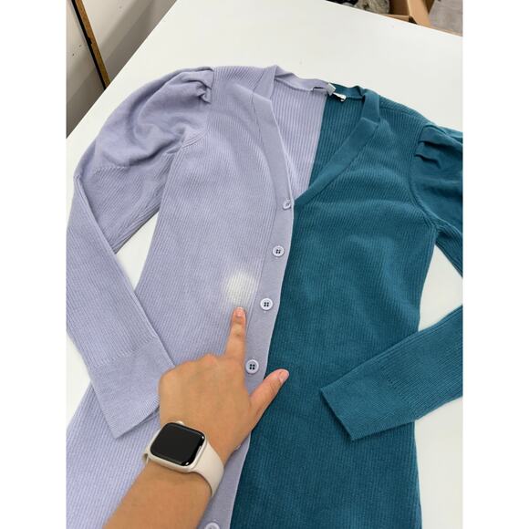 Busayo Dress Women Medium Purple‎ Blue Ribbed Sweater Knit Midi Button Wool - Picture 12 of 13